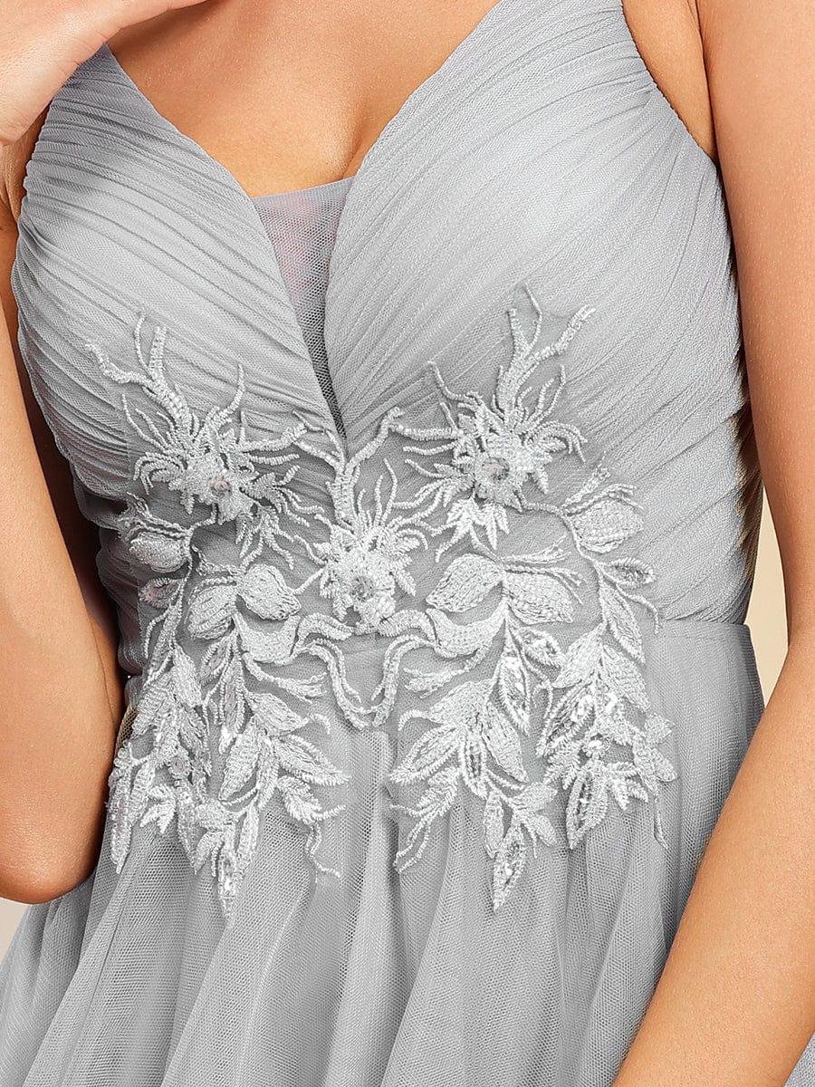 Stylish Floral Embroidered Waist High-Low Prom Dress