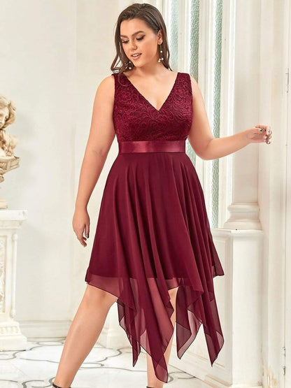 ever COSTA|Stunning V Neck Lace Dress with Asymmetrical Hems