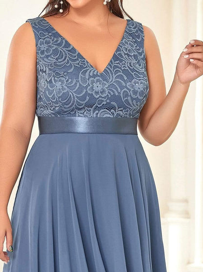 ever COSTA|Stunning V Neck Lace Dress with Asymmetrical Hems