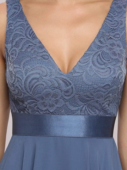 ever COSTA|Stunning V Neck Lace Dress with Asymmetrical Hems
