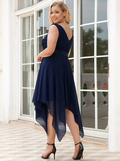 ever COSTA|Stunning V Neck Lace Dress with Asymmetrical Hems