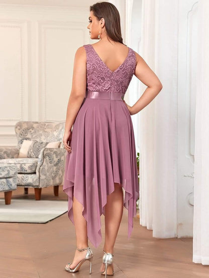 ever COSTA|Stunning V Neck Lace Dress with Asymmetrical Hems