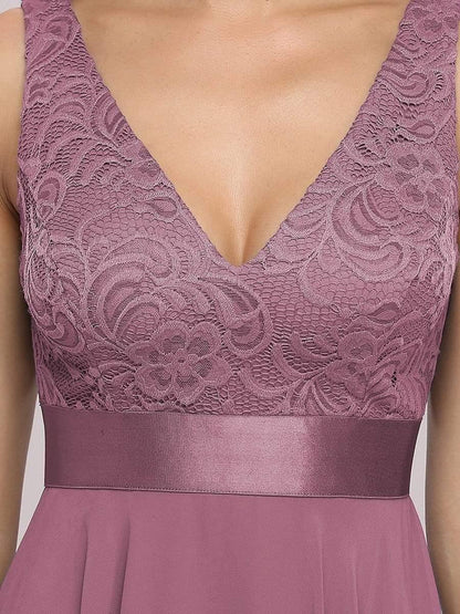 ever COSTA|Stunning V Neck Lace Dress with Asymmetrical Hems