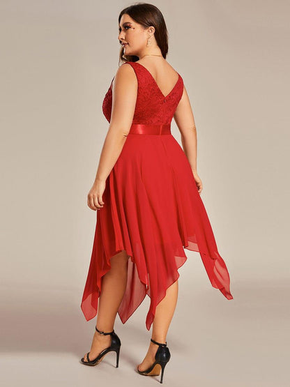 ever COSTA|Stunning V Neck Lace Dress with Asymmetrical Hems