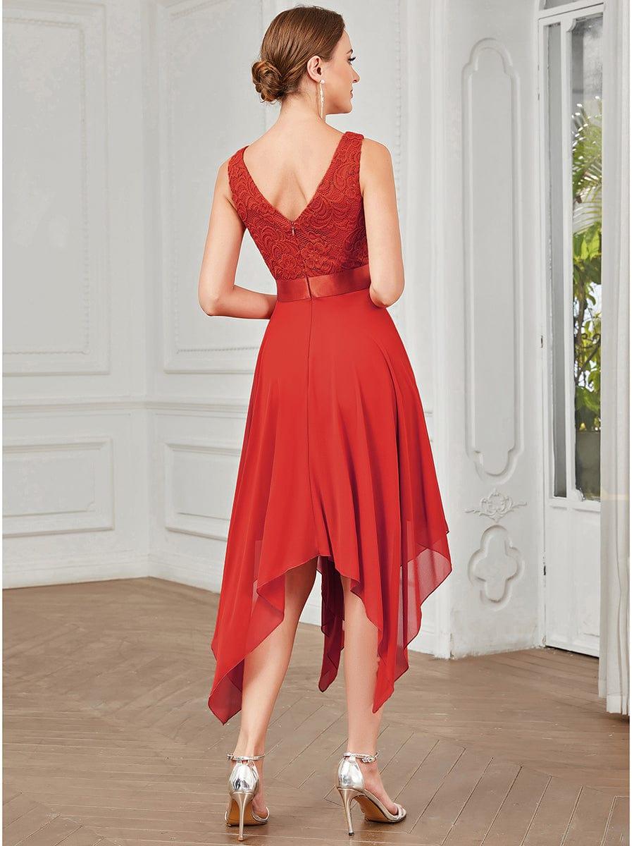 ever COSTA|Stunning V Neck Lace Dress with Asymmetrical Hems
