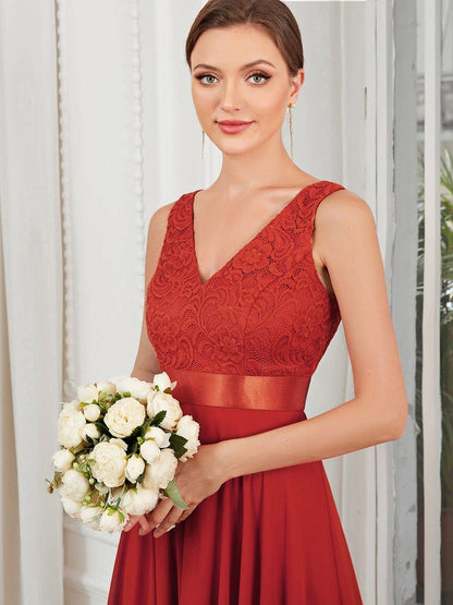 ever COSTA|Stunning V Neck Lace Dress with Asymmetrical Hems