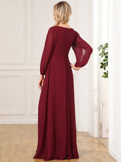 ever AMOUR|Elegant Chiffon V-Neckline Long Sleeve Wedding Guest Dress
