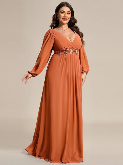 ever AMOUR|Elegant Chiffon V-Neckline Long Sleeve Formal Evening Dress
