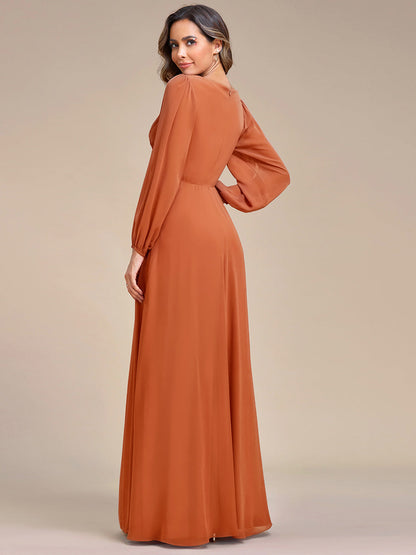 ever AMOUR|Elegant Chiffon V-Neckline Long Sleeve Formal Evening Dress
