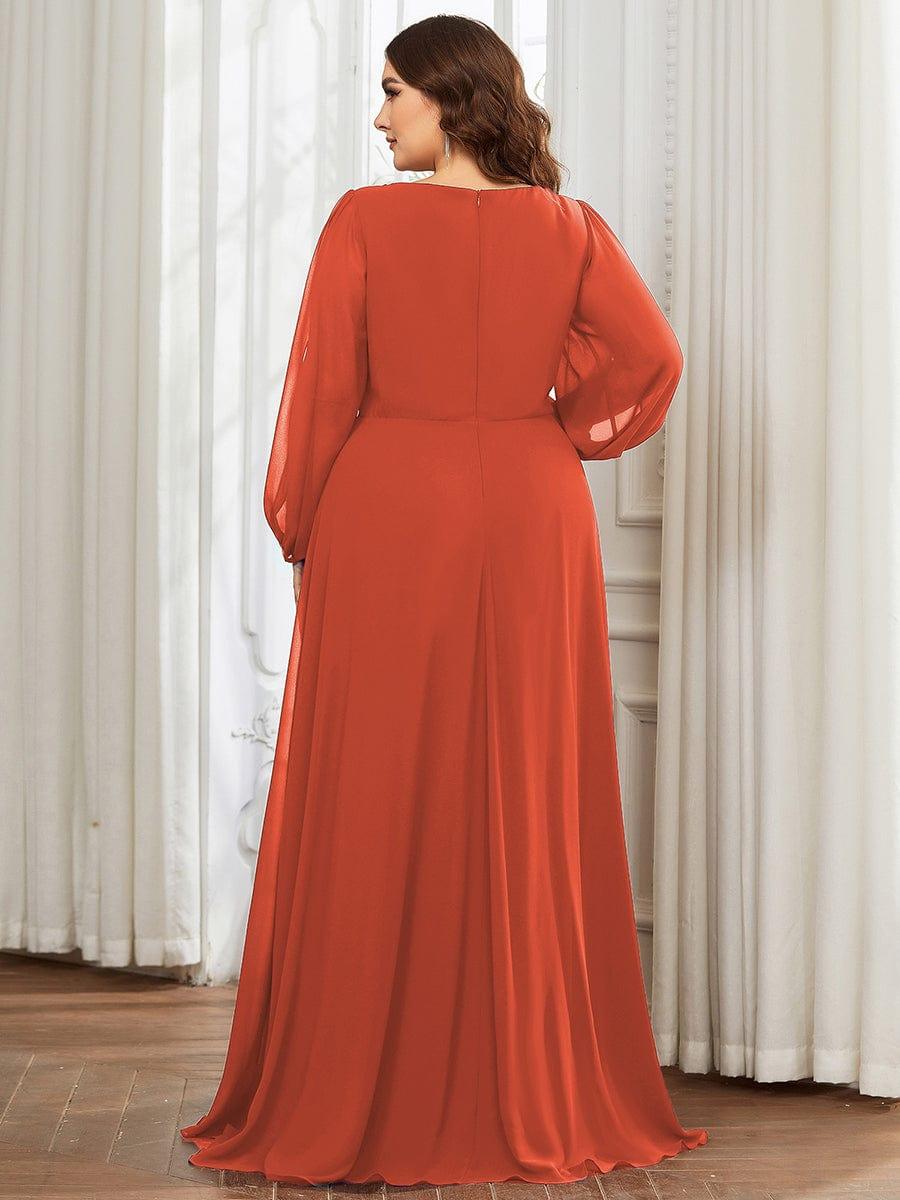 pretty AMOUR|Stylish Plus Size Chiffon Formal Evening Dresses with Long Lantern Sleeves
