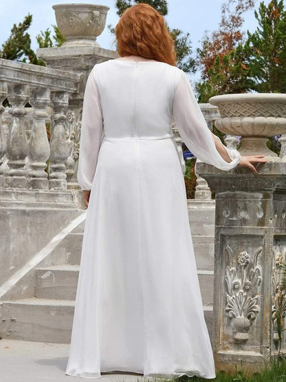 ever AMOUR|Elegant Chiffon V-Neckline Long Sleeve Wedding Guest Dress