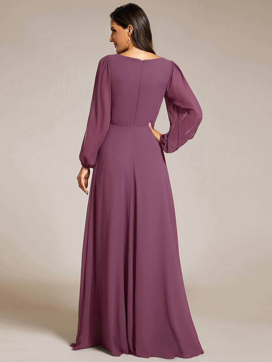 ever AMOUR|Elegant Chiffon V-Neckline Long Sleeve Formal Evening Dress