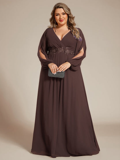 ever AMOUR|Elegant Chiffon V-Neckline Long Sleeve Formal Evening Dress