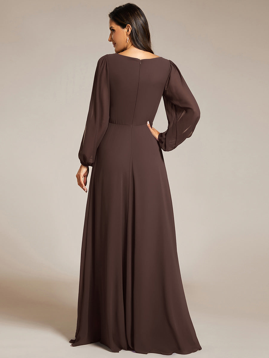 ever AMOUR|Elegant Chiffon V-Neckline Long Sleeve Formal Evening Dress