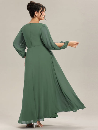 ever AMOUR|Elegant Chiffon V-Neckline Long Sleeve Formal Evening Dress