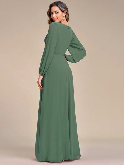 ever AMOUR|Elegant Chiffon V-Neckline Long Sleeve Formal Evening Dress