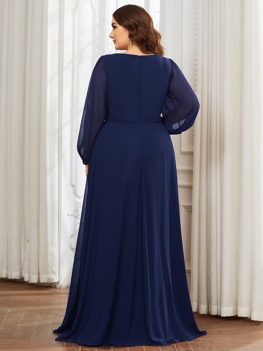 ever AMOUR|Elegant Chiffon V-Neckline Long Sleeve Formal Evening Dress