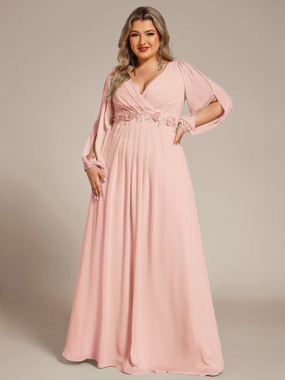 pretty AMOUR|Stylish Plus Size Chiffon Formal Evening Dresses with Long Lantern Sleeves