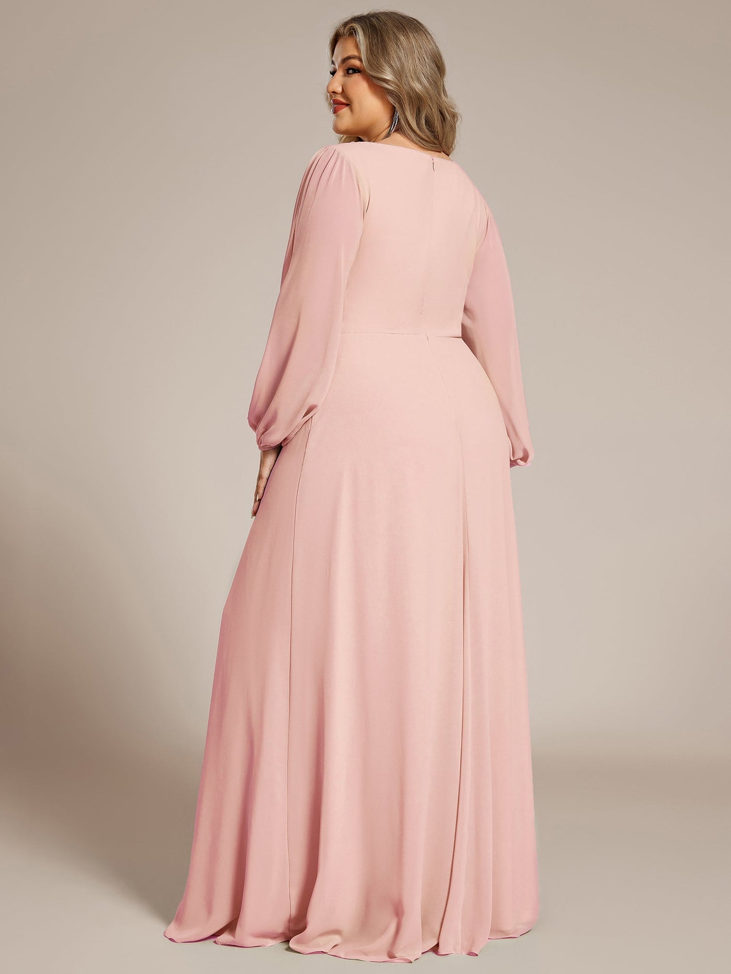 pretty AMOUR|Stylish Plus Size Chiffon Formal Evening Dresses with Long Lantern Sleeves