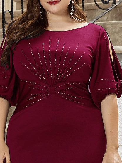 ever VICOTIRE|Trendy Round Neck Bodycon Wedding Guest Dress with Sleeves