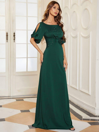 ever VICOTIRE|Trendy Round Neck Bodycon Wedding Guest Dress with Sleeves