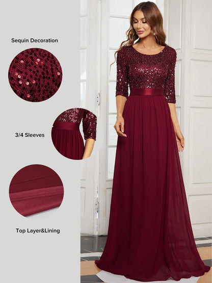 ever FLORENCE|Sequin Round Neckline Dress with Chiffon