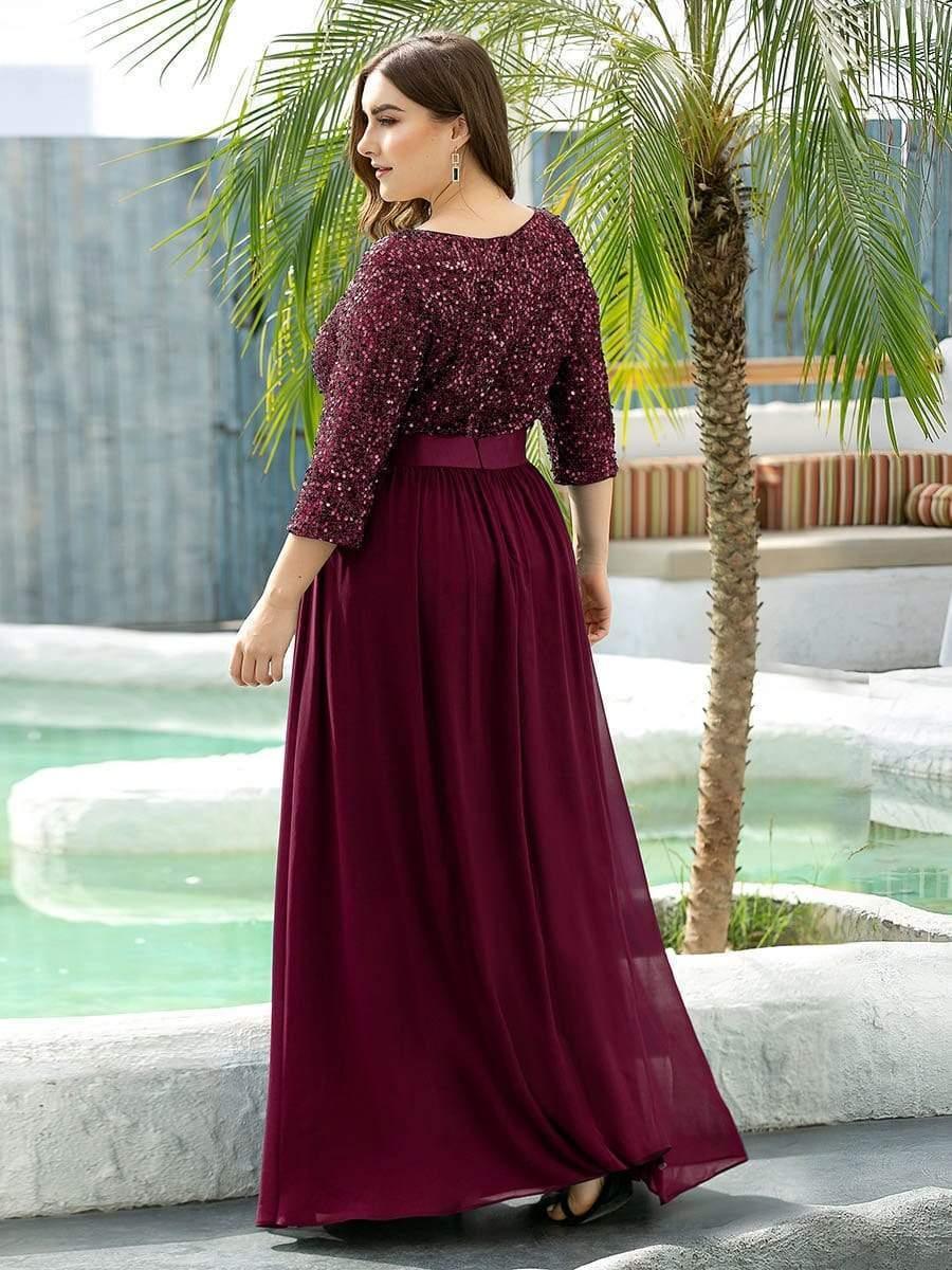 ever FLORENCE|Sequin Round Neckline Dress with Chiffon