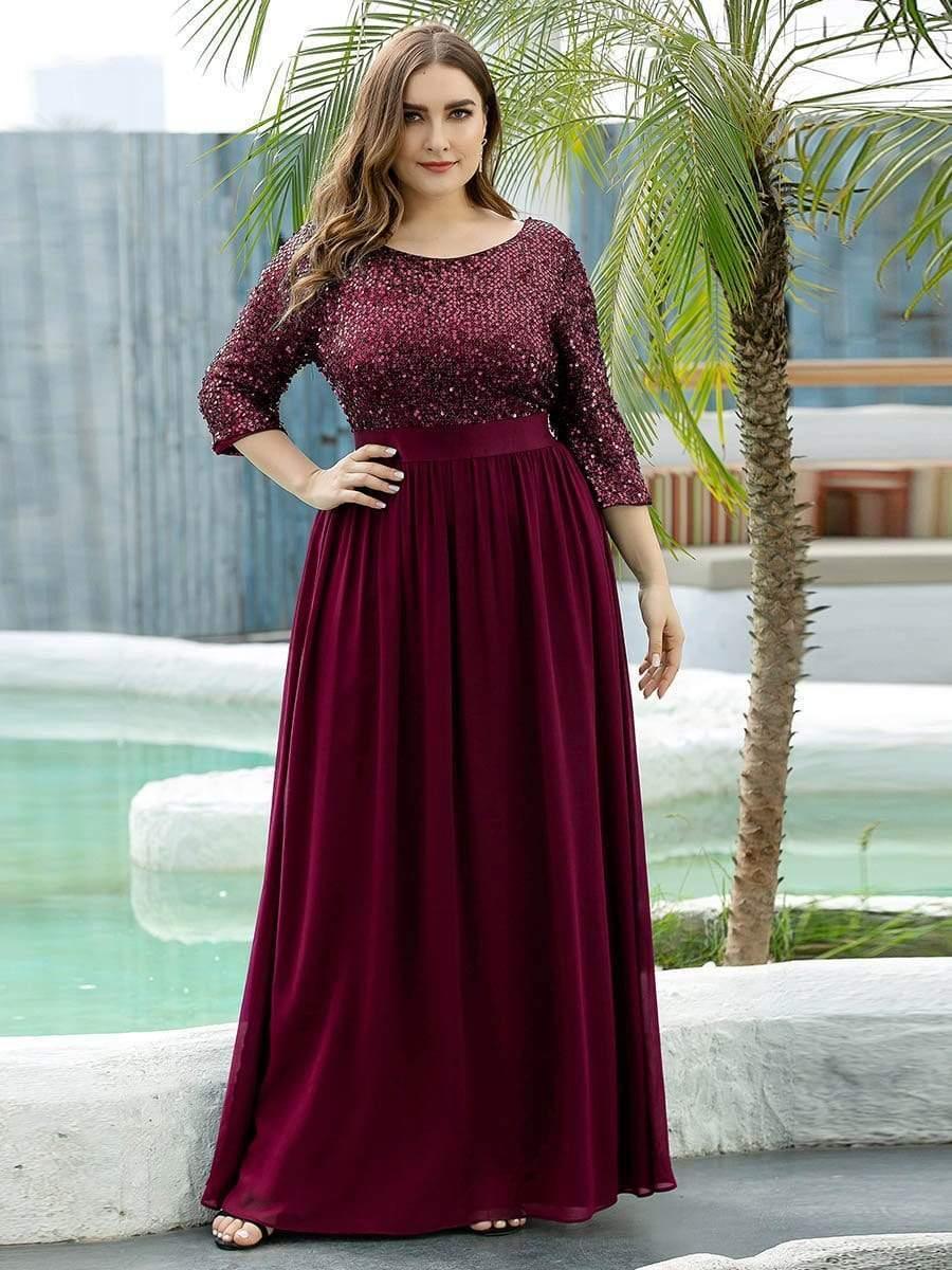 ever FLORENCE|Sequin Round Neckline Dress with Chiffon