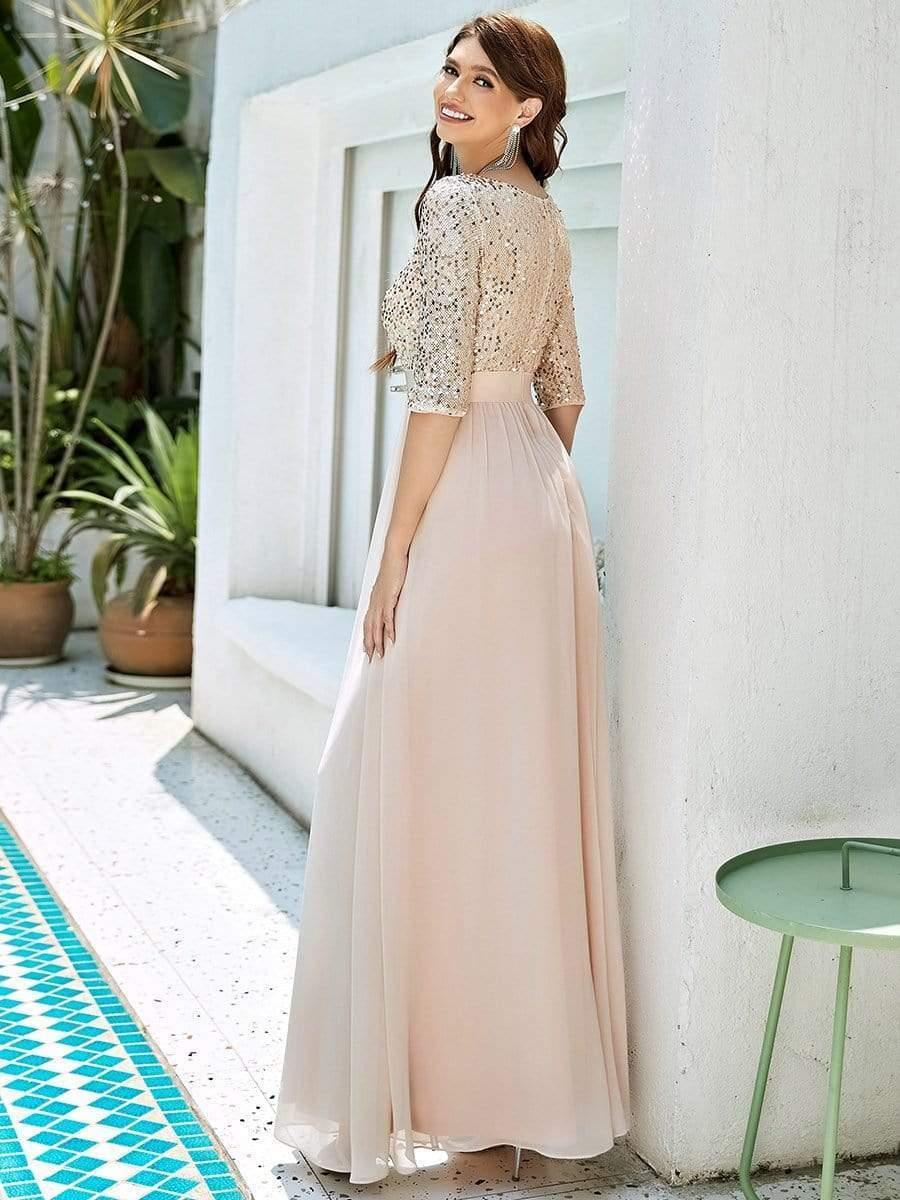 ever FLORENCE|Sequin Round Neckline Dress with Chiffon