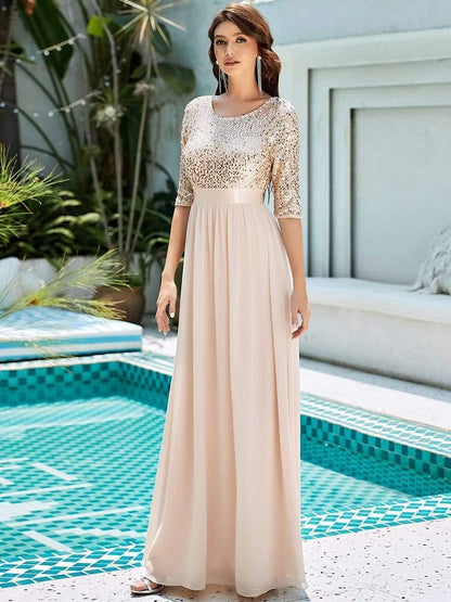 ever FLORENCE|Sequin Round Neckline Dress with Chiffon