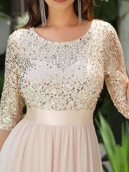 ever FLORENCE|Sequin Round Neckline Dress with Chiffon