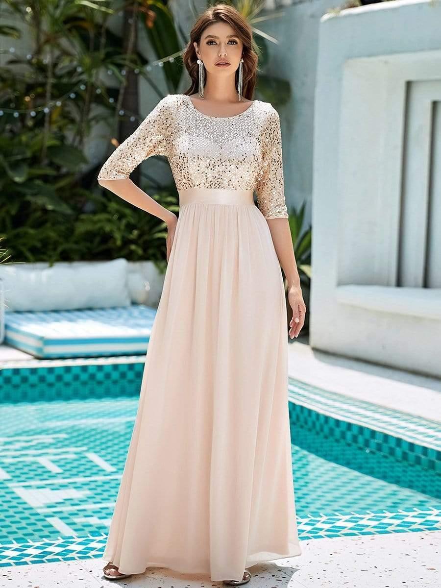 ever FLORENCE|Sequin Round Neckline Dress with Chiffon