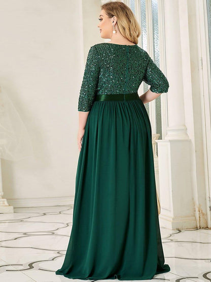 ever FLORENCE|Sequin Round Neckline Dress with Chiffon