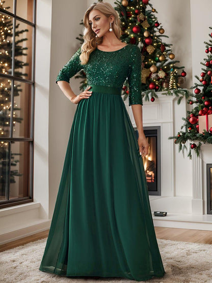 ever FLORENCE|Sequin Round Neckline Dress with Chiffon