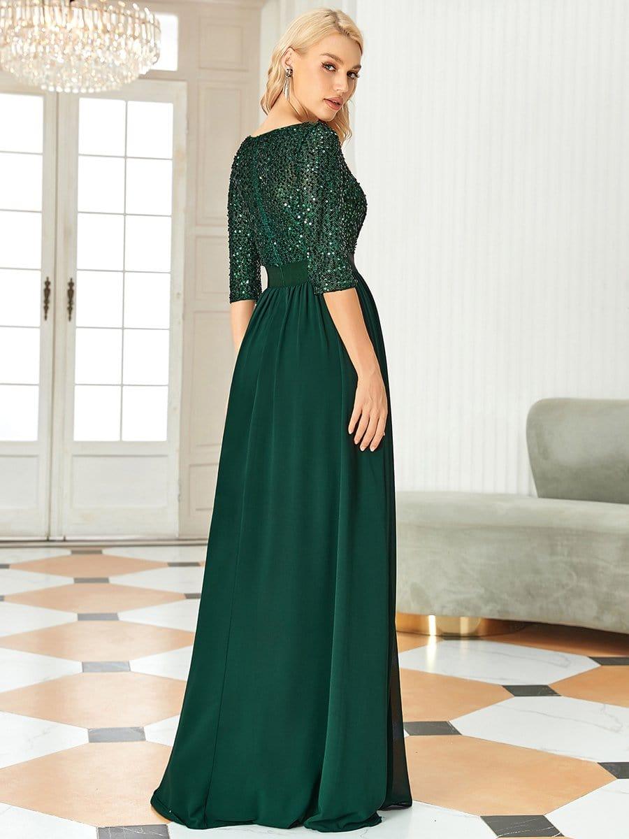 ever FLORENCE|Sequin Round Neckline Dress with Chiffon