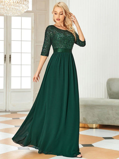 ever FLORENCE|Sequin Round Neckline Dress with Chiffon