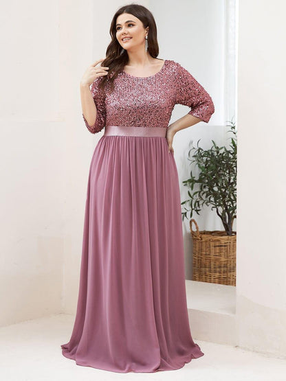 pretty FLORENCE|Plus Size Sequin 3/4 Sleeves Dresses