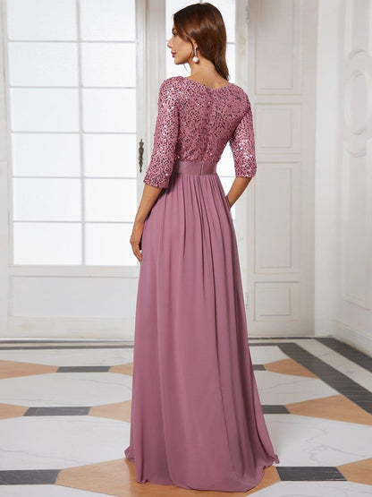 ever FLORENCE|Sequin Round Neckline Dress with Chiffon