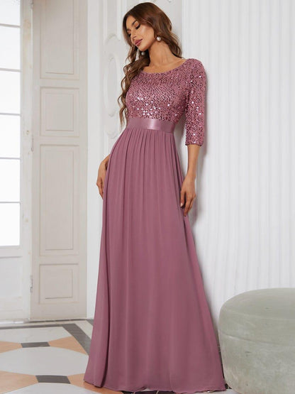 ever FLORENCE|Sequin Round Neckline Dress with Chiffon