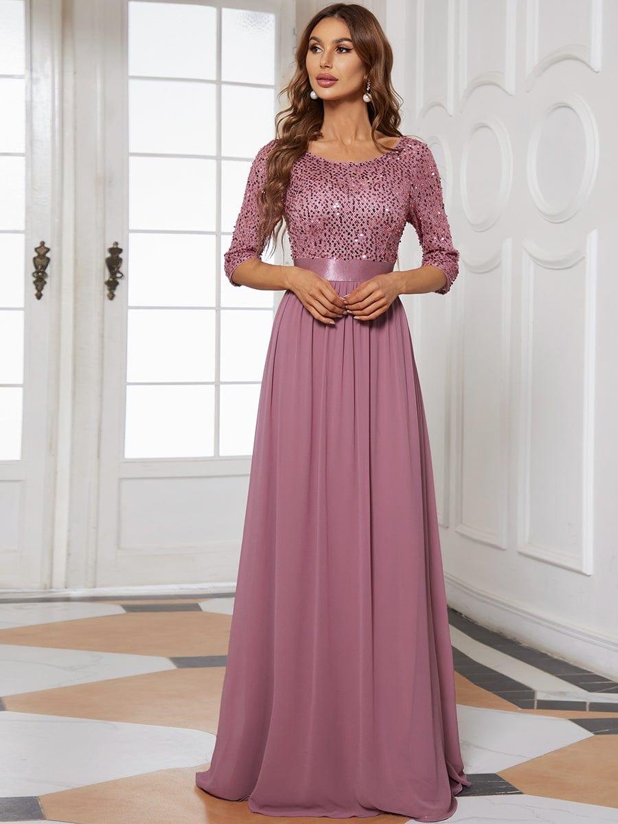 ever FLORENCE|Sequin Round Neckline Dress with Chiffon