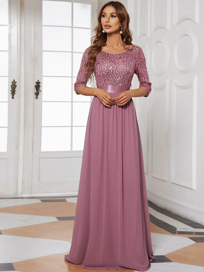 ever FLORENCE|Sequin Round Neckline Dress with Chiffon