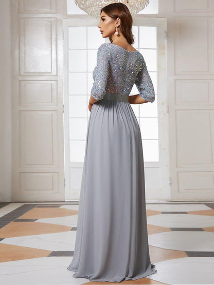 ever FLORENCE|Sequin Round Neckline Dress with Chiffon