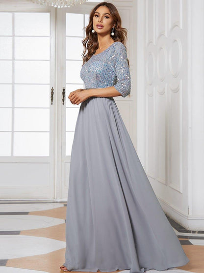 ever FLORENCE|Sequin Round Neckline Dress with Chiffon