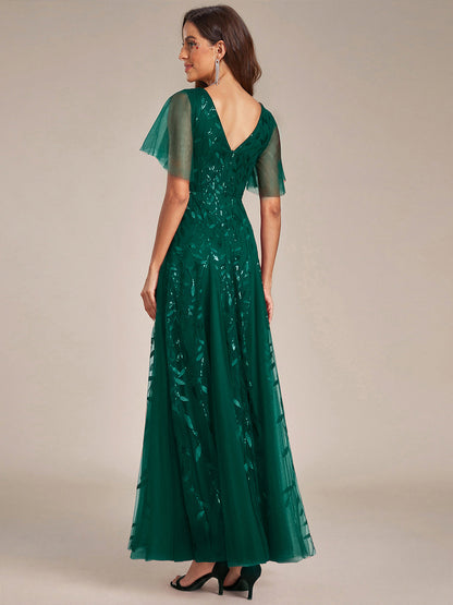 ever ASTRAL|Shimmery Ruffle Sleeves Maxi Sequin Evening Dress