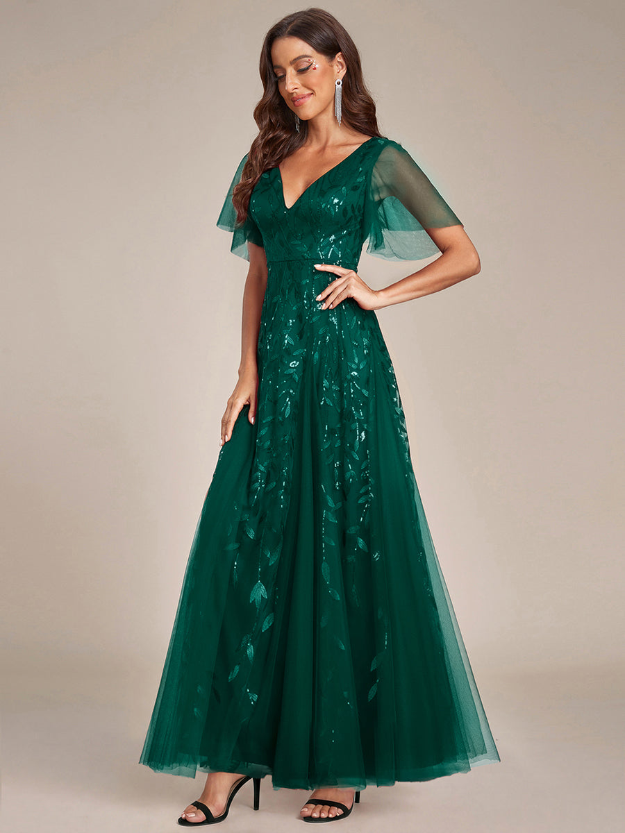 ever ASTRAL|Ruffle Sleeves Leaf Sequin Maxi Bridesmaid Dress