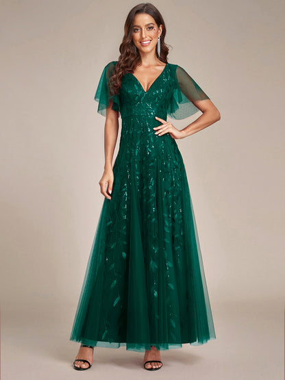 ever ASTRAL|Shimmery Ruffle Sleeves Maxi Sequin Evening Dress