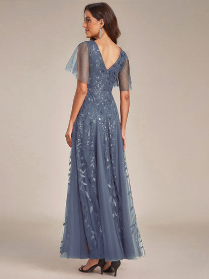 ever ASTRAL|Elegant Ruffle Sleeves Maxi Sequin Mother of the Bride Dress