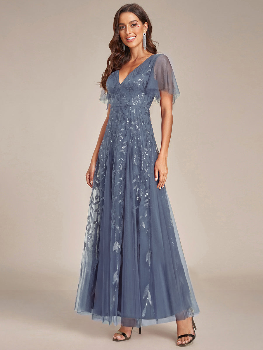 ever ASTRAL|Ruffle Sleeves Leaf Sequin Maxi Bridesmaid Dress