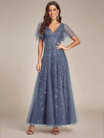 ever ASTRAL|Shimmery Ruffle Sleeves Maxi Sequin Evening Dress