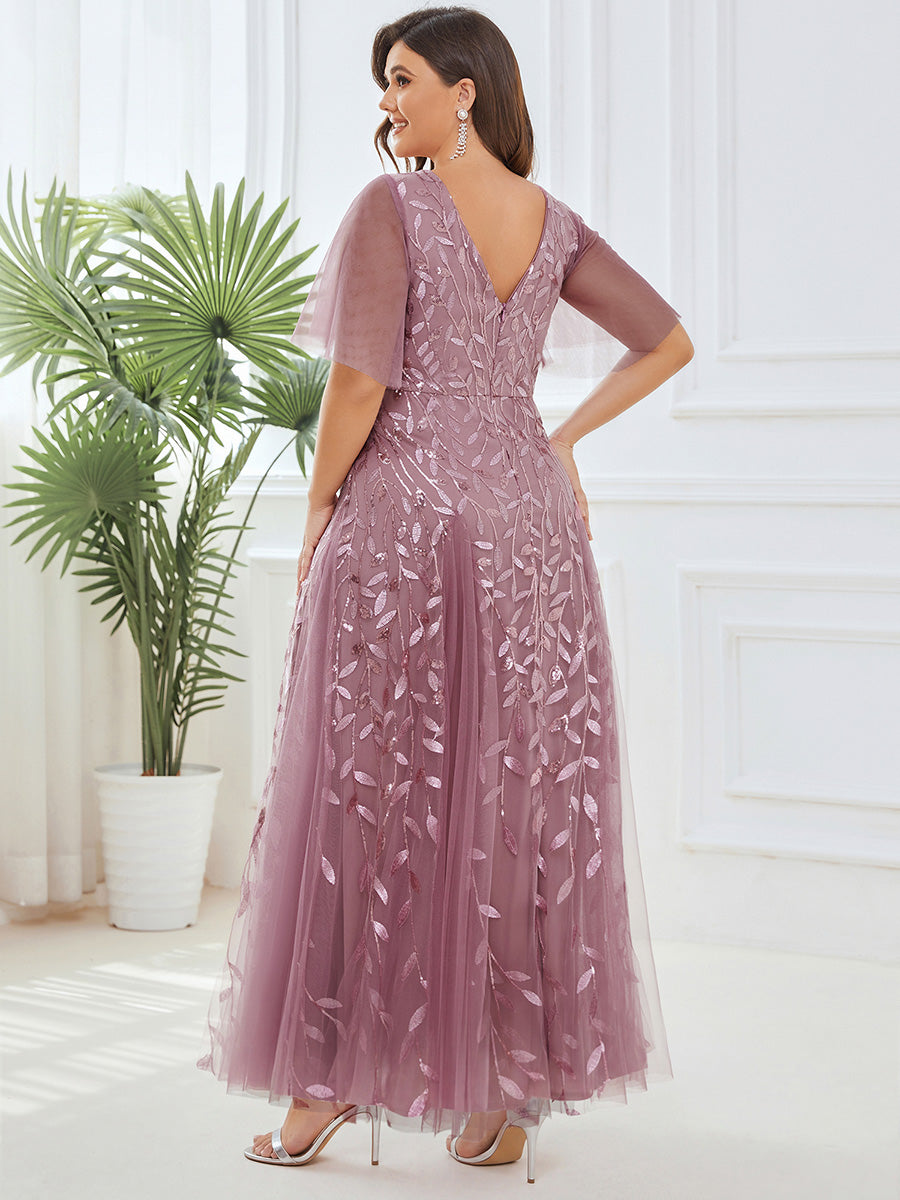 ever ASTRAL|Ruffle Sleeves Leaf Sequin Maxi Bridesmaid Dress